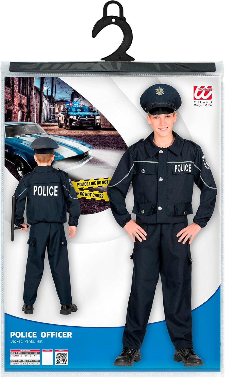 Widmann - Children's police officer costume, top, trousers, hat, law enforcement, carnival, theme party 116