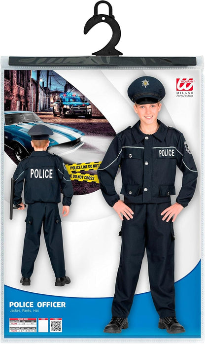 Widmann - Children's police officer costume, top, trousers, hat, law enforcement, carnival, theme party 116