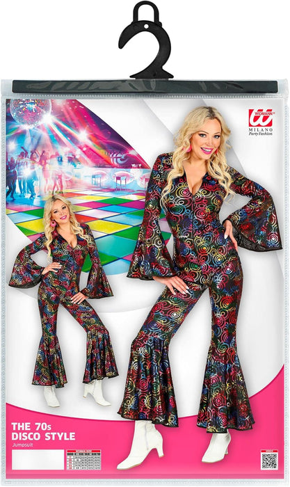 WIDMANN Adult Womens Multicoloured 70s Disco Style Jumpsuit. Includes Jumpsuit. Fancy Dress, Outfit, Costume, World Book Day, Halloween, Carnival, 70s, 80,