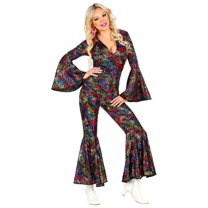 WIDMANN Adult Womens Multicoloured 70s Disco Style Jumpsuit. Includes Jumpsuit. Fancy Dress, Outfit, Costume, World Book Day, Halloween, Carnival, 70s, 80,