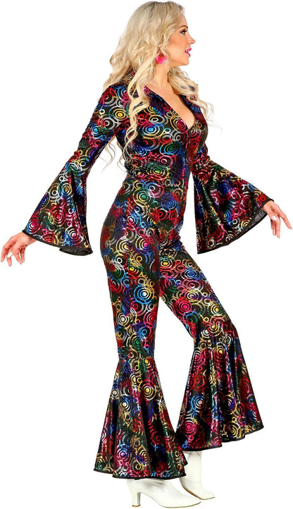 WIDMANN Adult Womens Multicoloured 70s Disco Style Jumpsuit. Includes Jumpsuit. Fancy Dress, Outfit, Costume, World Book Day, Halloween, Carnival, 70s, 80,