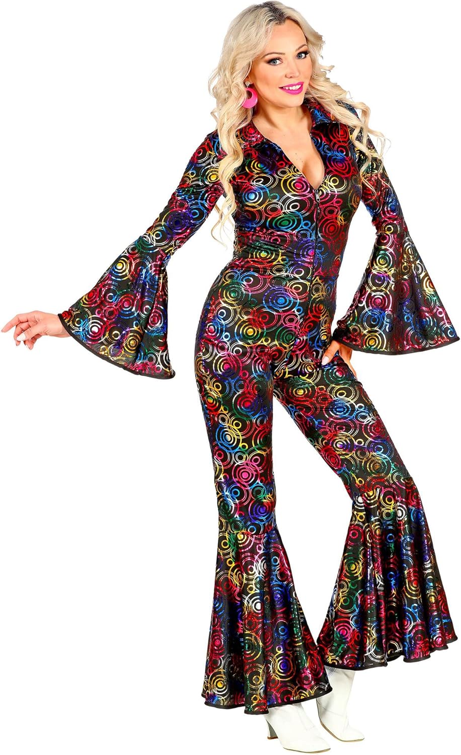 WIDMANN Adult Womens Multicoloured 70s Disco Style Jumpsuit. Includes Jumpsuit. Fancy Dress, Outfit, Costume, World Book Day, Halloween, Carnival, 70s, 80, XS