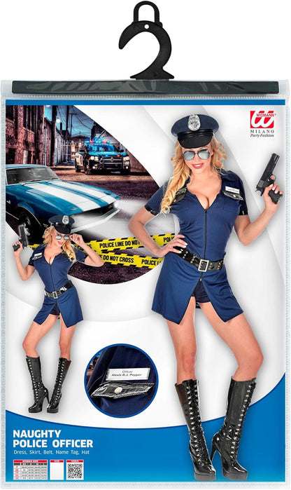 Widmann - Kostüm Naughty Polizistin, Kleid, Rock, Gürtel, Namensschild, Mütze, Karneval, Mottoparty