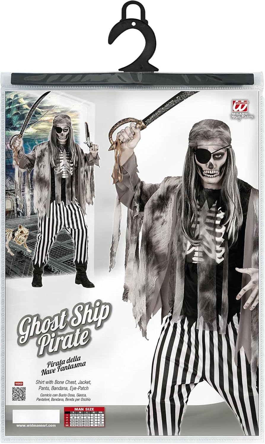 Widmann Adults’ Ghost Ship Pirate Costume, with Rib Print T-Shirt, Jacket, Trousers & Bandana