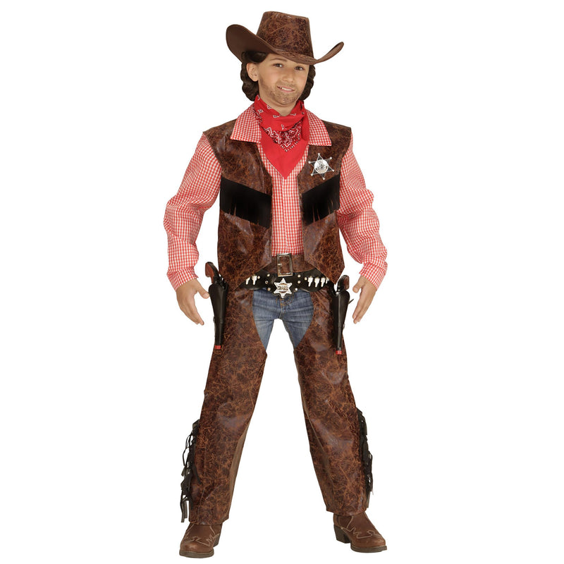 Widmann - Children's cowboy costume, shirt with vest, chaps, hat, wild west, theme party, carnival 158