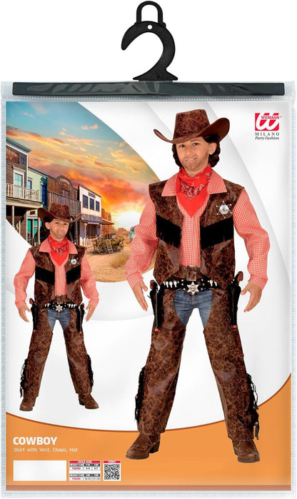 Widmann - Children's cowboy costume, shirt with vest, chaps, hat, wild west, theme party, carnival 158