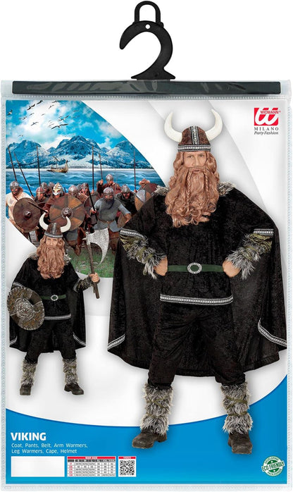 Widmann Viking costume, top, trousers, belt, arm warmers, leg warmers, cape, helmet, gallier, carnival, theme party