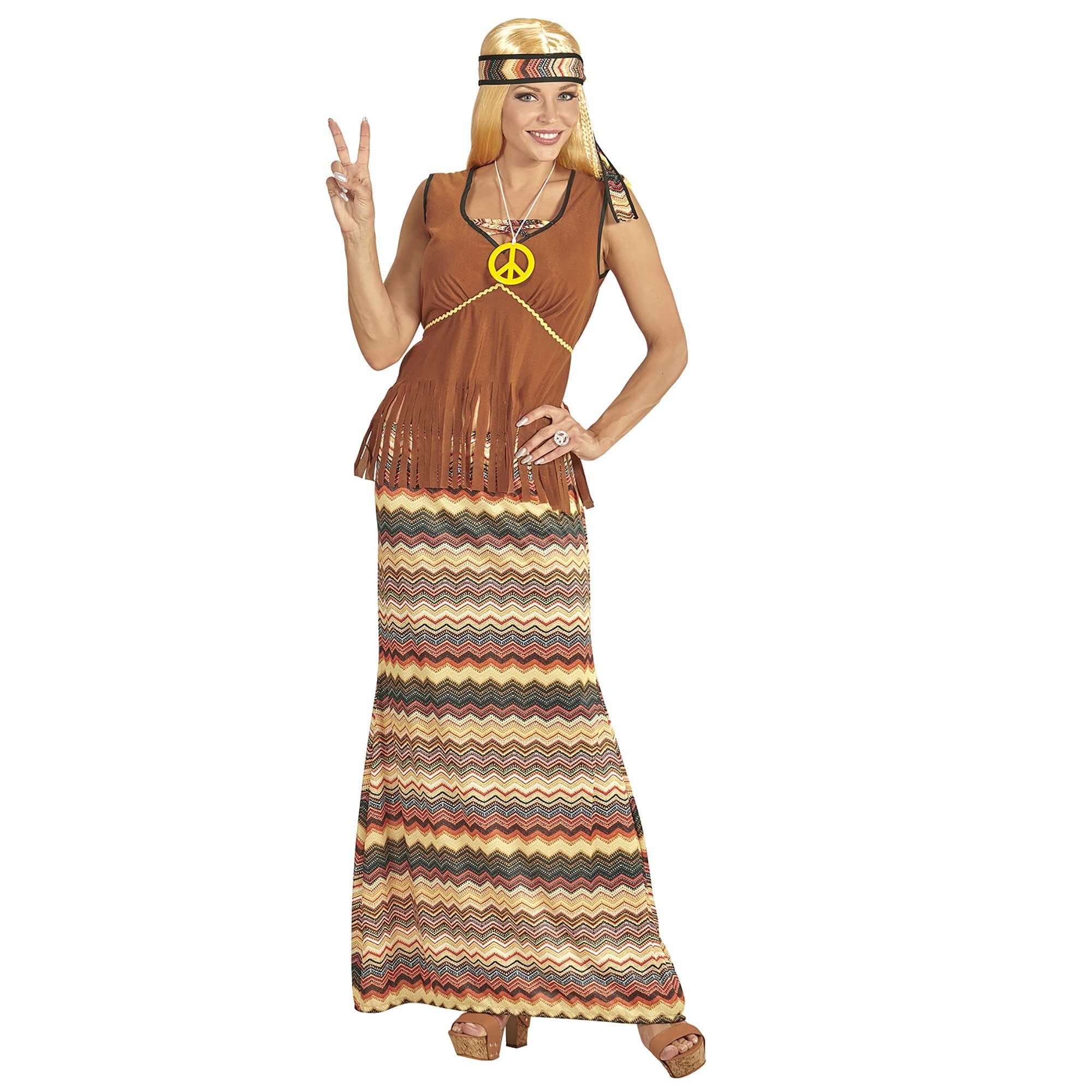 "HIPPIE WOMAN" (top with vest, skirt, headband, peace sign necklace) - (S)