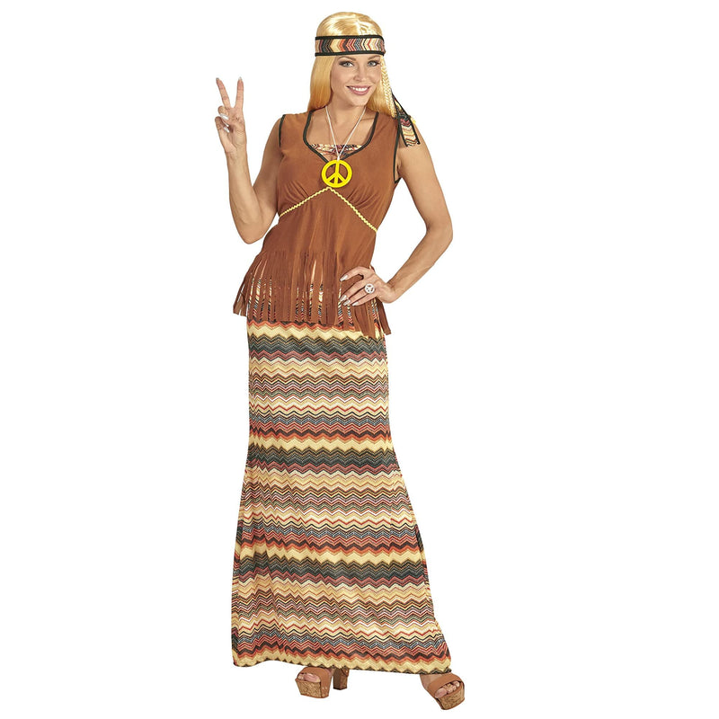 "HIPPIE WOMAN" (top with vest, skirt, headband, peace sign necklace) - (S)
