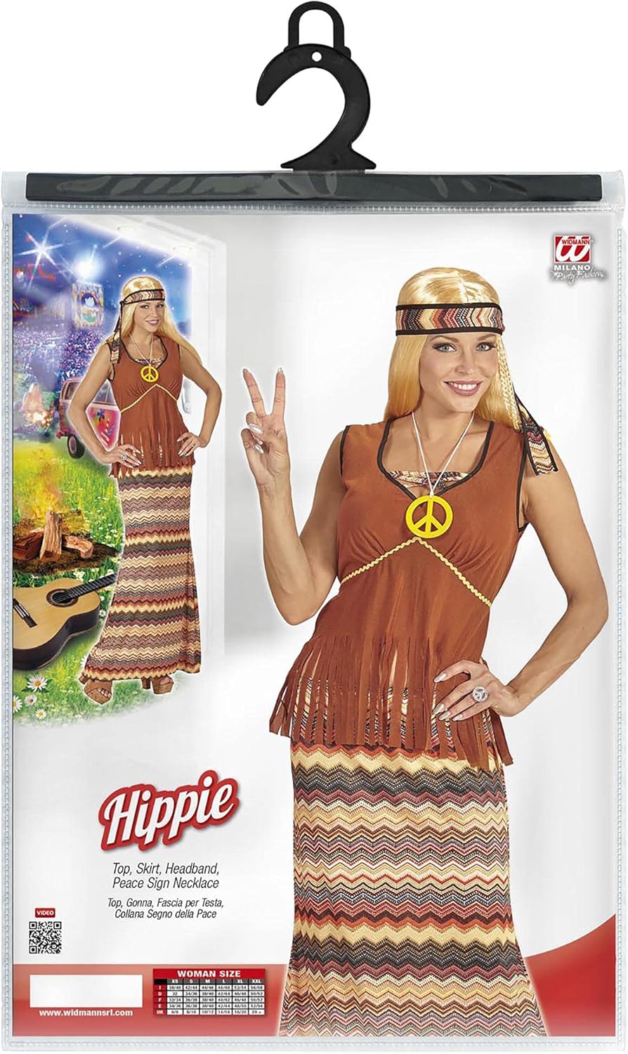 "HIPPIE WOMAN" (top with vest, skirt, headband, peace sign necklace) - (S)