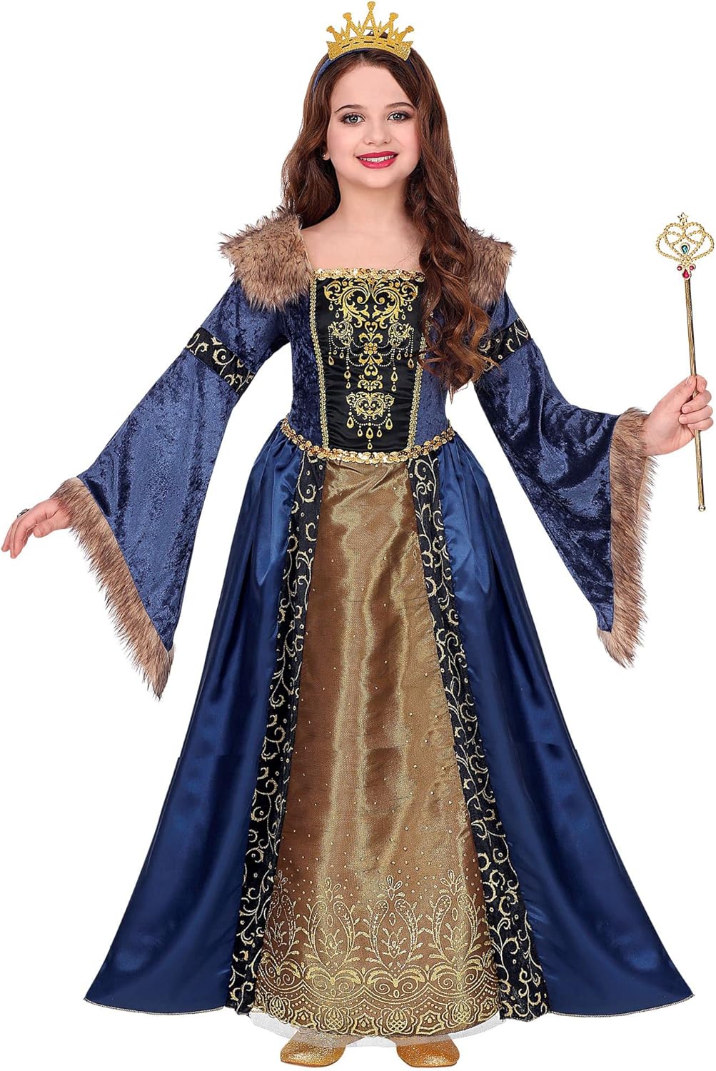 Widmann 07136 Medioevale da Bambina Medieval Queen Costume 128cm (5-7 Years) -Dress with Petticoat, Multi-Coloured, 05/07 anni 05-07 Years