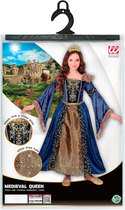 Widmann 07136 Medioevale da Bambina Medieval Queen Costume 128cm (5-7 Years) -Dress with Petticoat, Multi-Coloured, 05/07 anni 05-07 Years