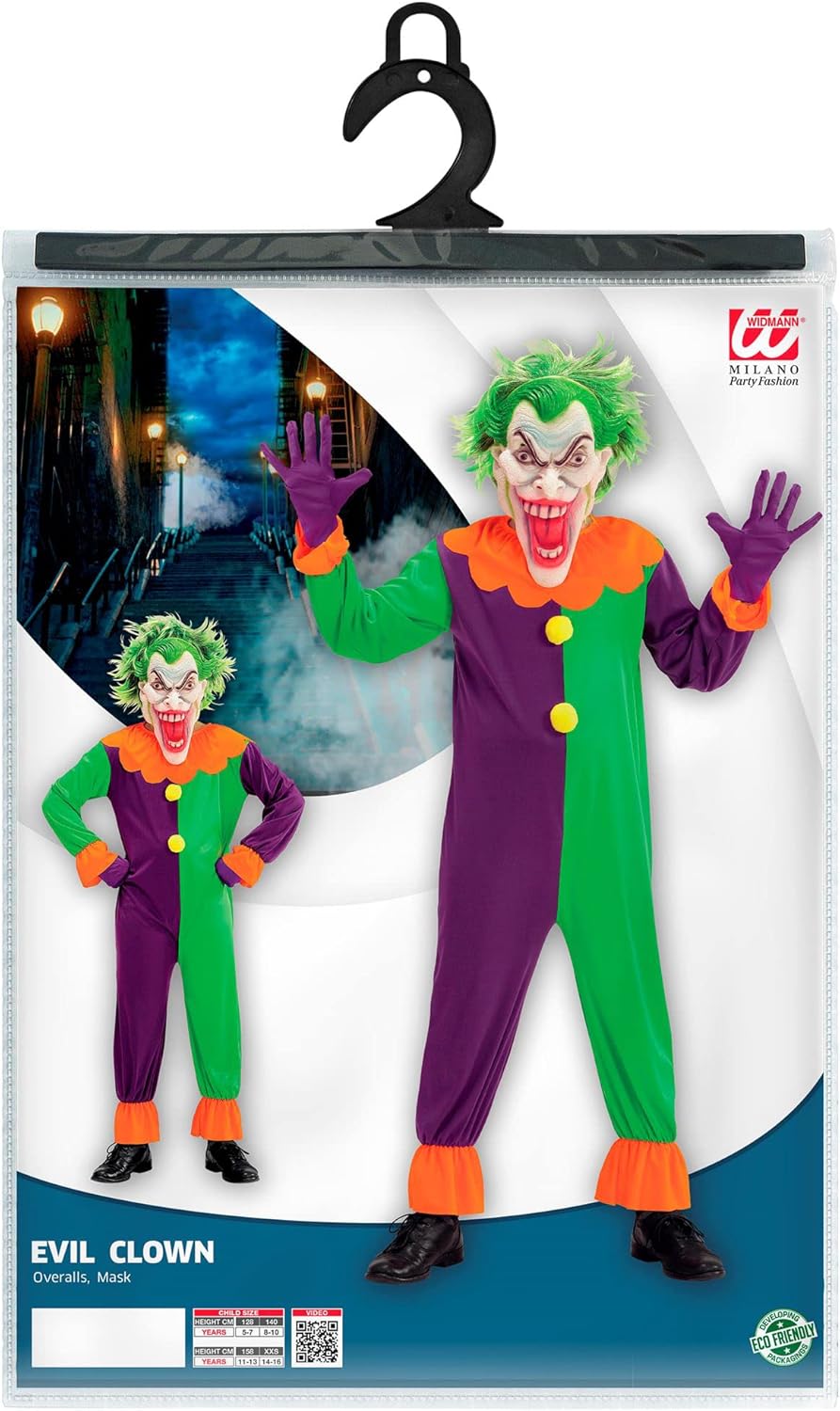 Widmann 11009802 Evil Joker Mask Size 14 16 Years Costumes 560, Multi-Coloured, (164 cm / 14-16 anni)