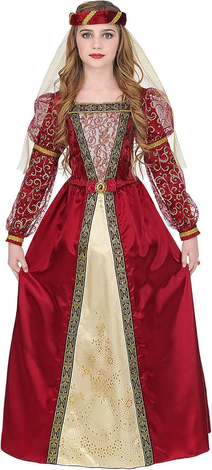 Widmann - Kinderkostüm Mittelalter Prinzessin, Kleid mit Unterrock & Reifrock, Kopfschmuck mit Schleier, Karneval, Mottoparty 128