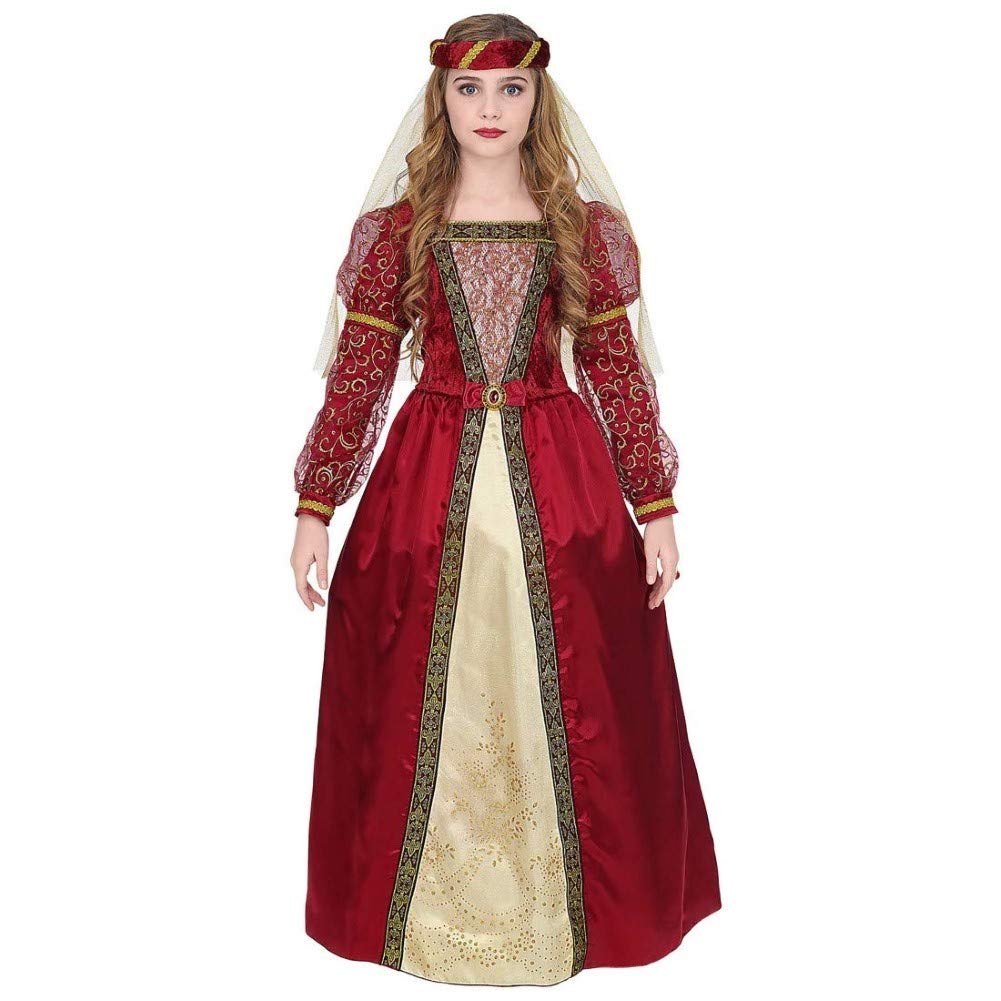 Widmann - Kinderkostüm Mittelalter Prinzessin, Kleid mit Unterrock & Reifrock, Kopfschmuck mit Schleier, Karneval, Mottoparty 128
