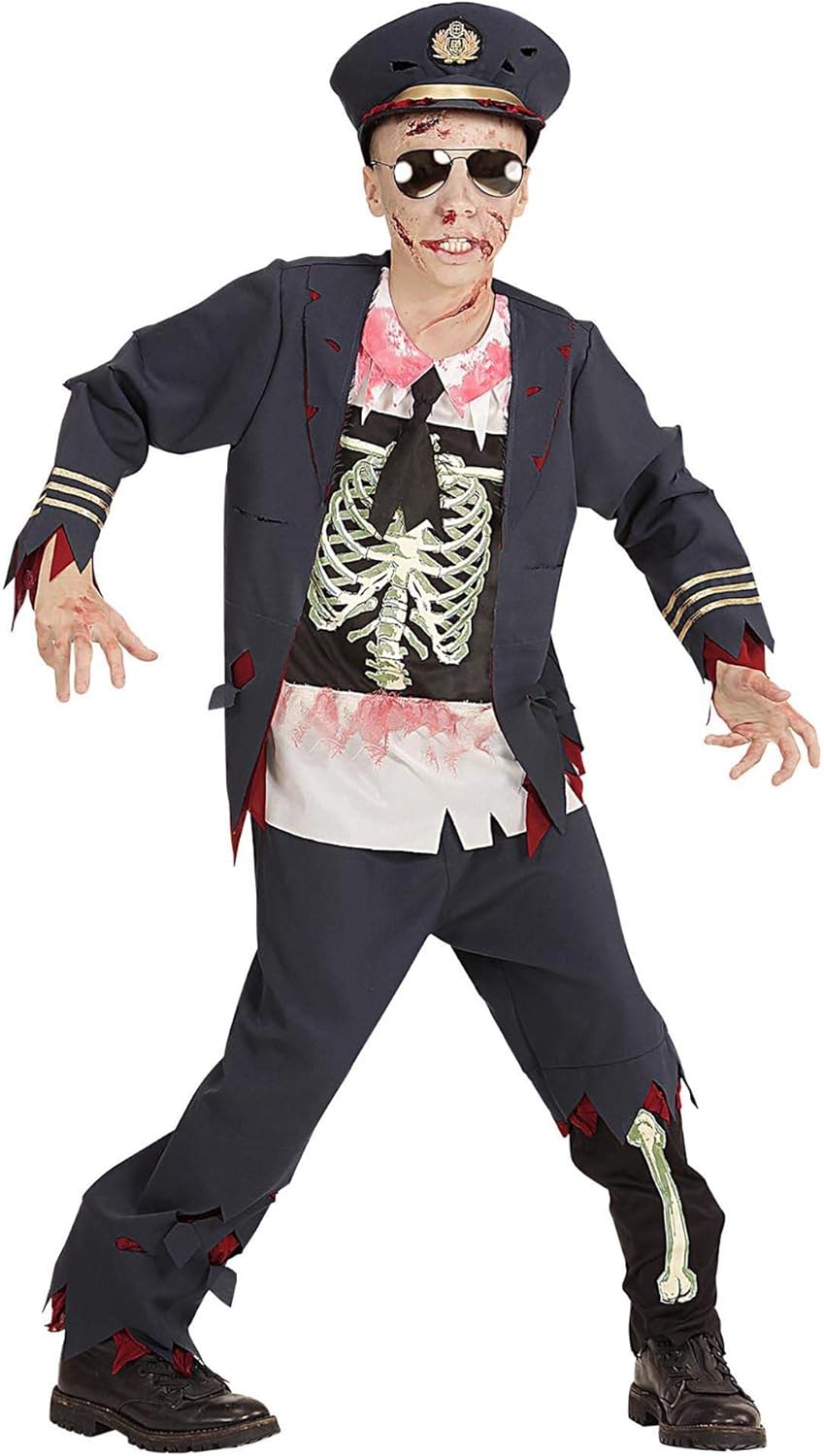 Widmann - Children's Zombie Policeman Costume Jacket with Shirt, Trousers, Hat, Halloween, Carnival, Theme Party 158