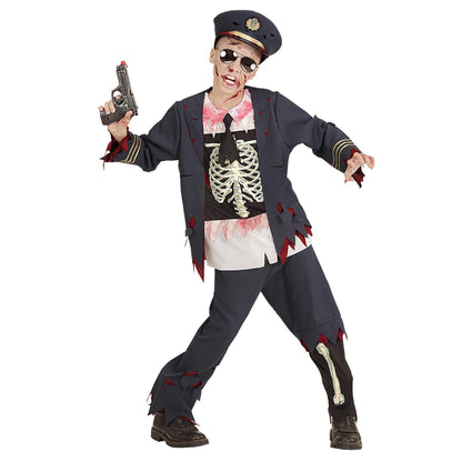 Widmann - Children's Zombie Policeman Costume Jacket with Shirt, Trousers, Hat, Halloween, Carnival, Theme Party 158