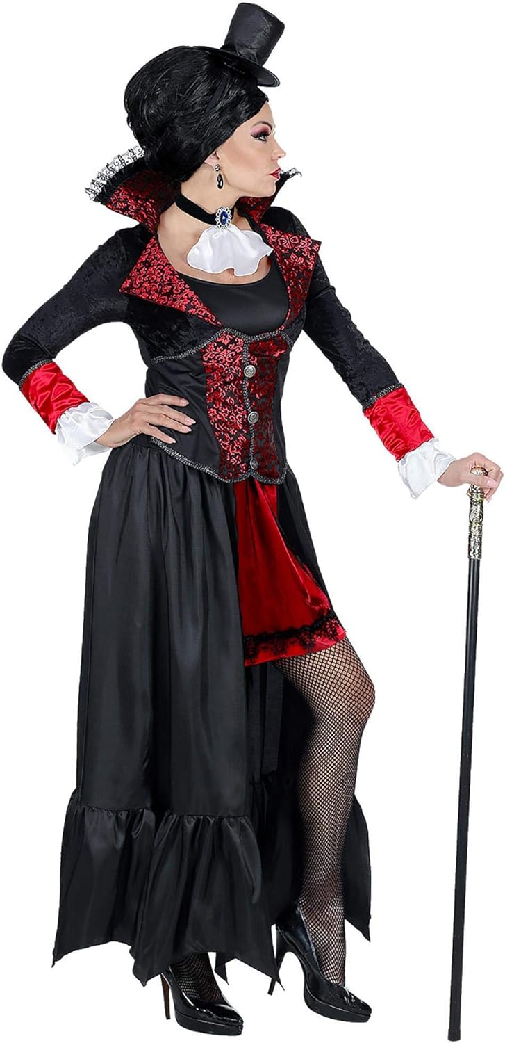 Widmann - Kostüm Vampir Lady, Mantel, Halsband mit Jabot, Mini Hut, Blutsauger, Horror, Halloween, Mottoparty, Karneval