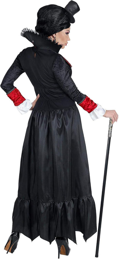 Widmann - Kostüm Vampir Lady, Mantel, Halsband mit Jabot, Mini Hut, Blutsauger, Horror, Halloween, Mottoparty, Karneval