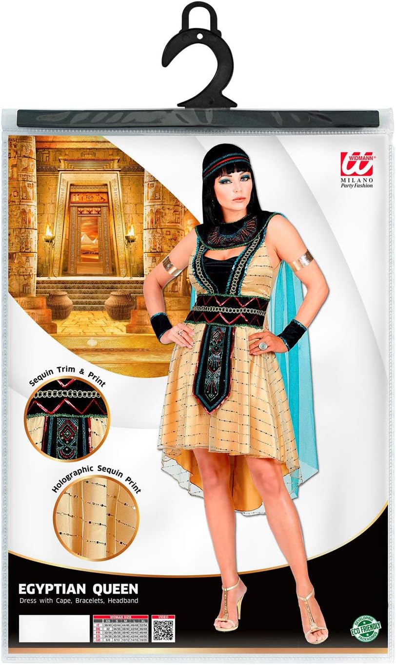 Widmann - Kostüm Ägyptische Herrscherin, Kleid mit Umhang, Armstulpen, Stirnband, Antike, Göttin, Pharaonen, Mottoparty, Karneval XS