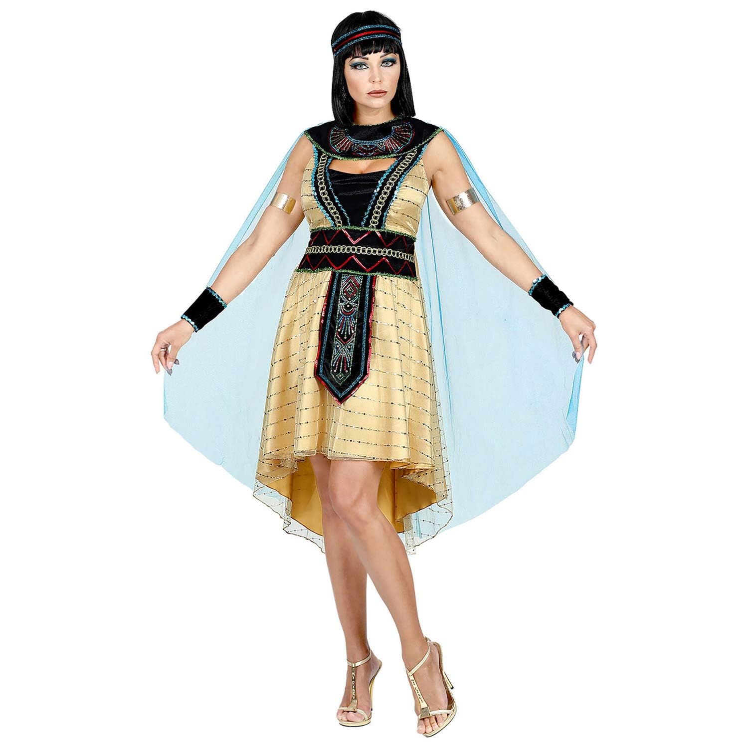 Widmann - Kostüm Ägyptische Herrscherin, Kleid mit Umhang, Armstulpen, Stirnband, Antike, Göttin, Pharaonen, Mottoparty, Karneval XS