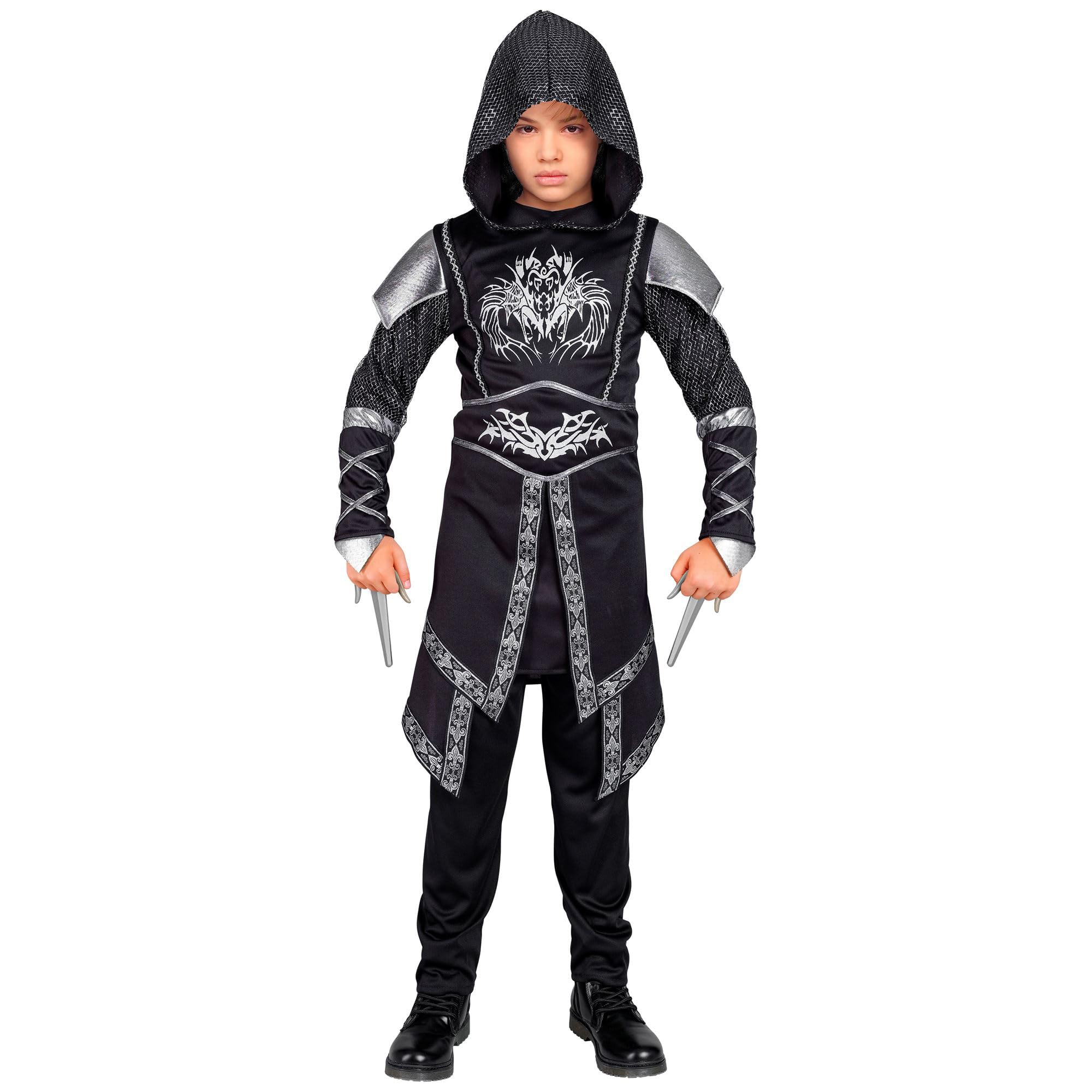 Widmann 08318 Children's Dark Knight Costume, Black, Medieval, Soldier, Ninja, Warrior, 158