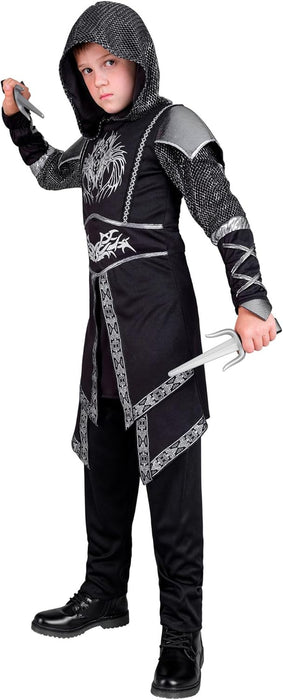 Widmann 08318 Children's Dark Knight Costume, Black, Medieval, Soldier, Ninja, Warrior, 158