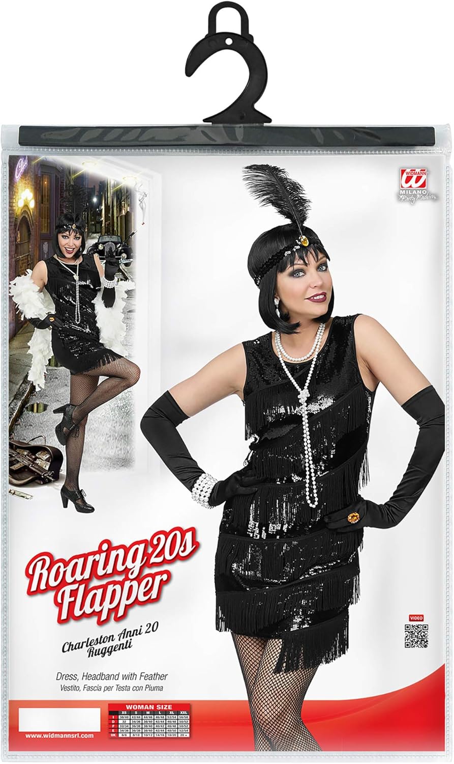 WIDMANN fancy dress costume Womens Ladies Roaring 20S Flapper Dancer Black Outfit XS