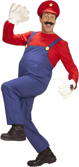 WIDMANN Adult Mens Red and Blue Super Plumber Costume. Includes Overalls, Shirt and Hat. Fancy Dress, Outfit, World Book Day, Halloween, Carnival, Stag Do