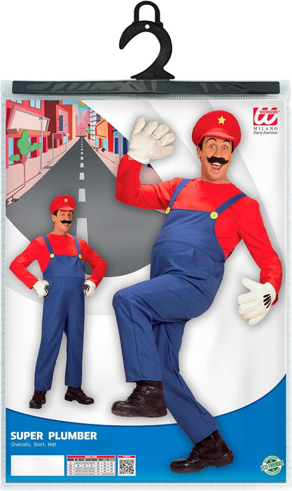 WIDMANN Adult Mens Red and Blue Super Plumber Costume. Includes Overalls, Shirt and Hat. Fancy Dress, Outfit, World Book Day, Halloween, Carnival, Stag Do