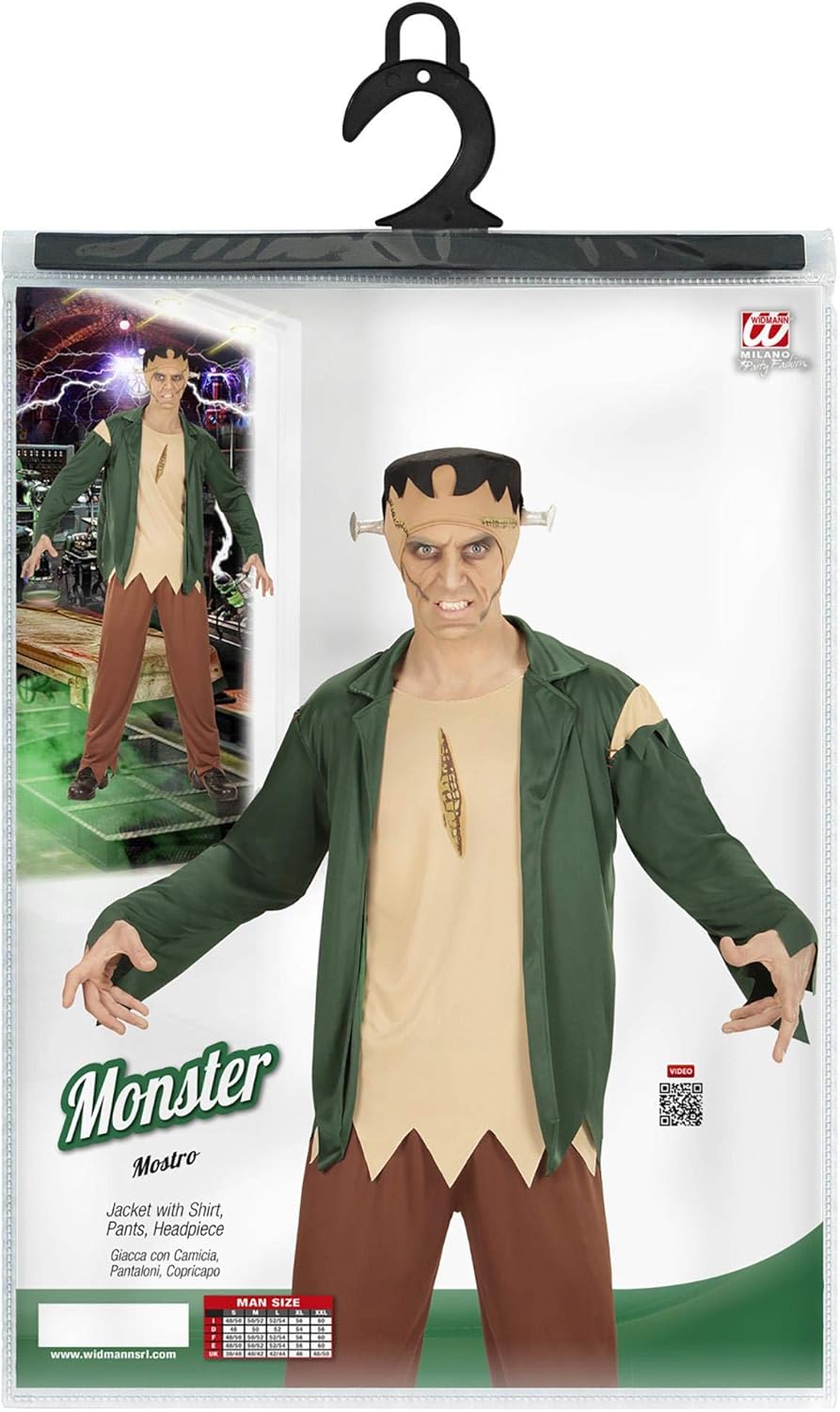 Widmann Adult Monster Costume, Top with Shirt, Trousers and Headboard, Frankenstein, Halloween, Carnival, Theme Party