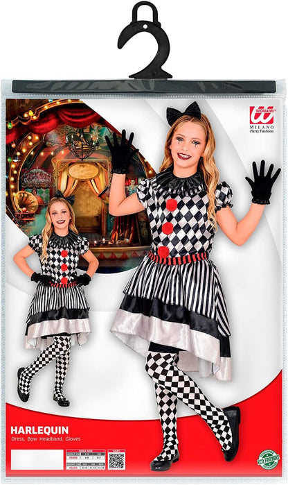 Widmann Children's Retro Clown Costume Dress with Clown Collar, Bow, Gloves, Theme Party, Carnival, Halloween 128