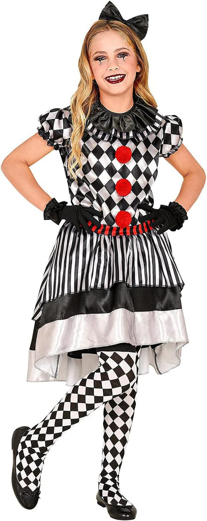 Widmann Children's Retro Clown Costume Dress with Clown Collar, Bow, Gloves, Theme Party, Carnival, Halloween 158