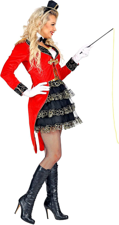 Widmann - Kostüm Zirkusdirektorin, Frack mit Tutukleid, Halsband mit Fliege, Mini-Zylinder, Handschuhe, Peitsche, Karneval, Mottoparty