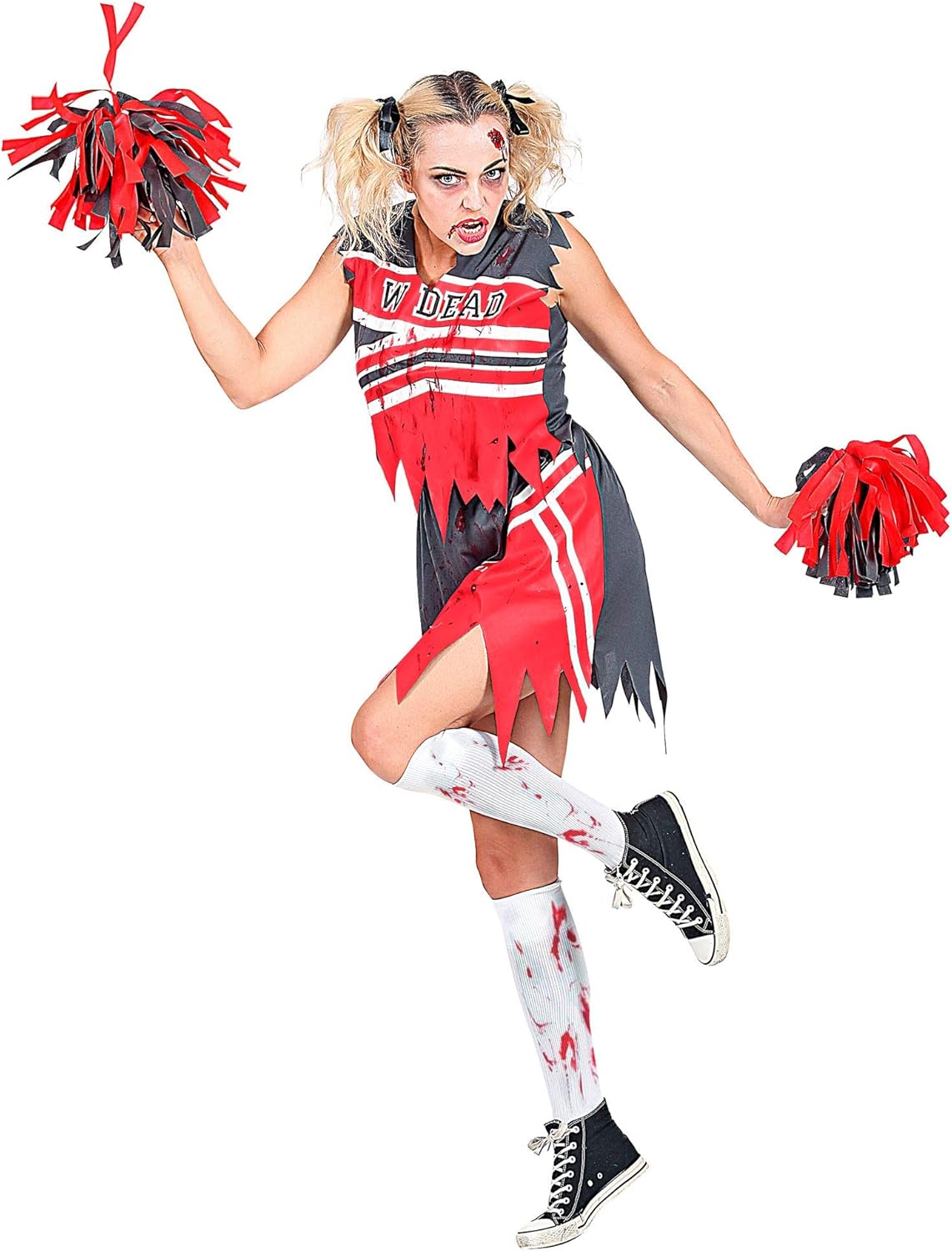 "ZOMBIE CHEERLEADER" (top, skirt, pom poms) - (XS)