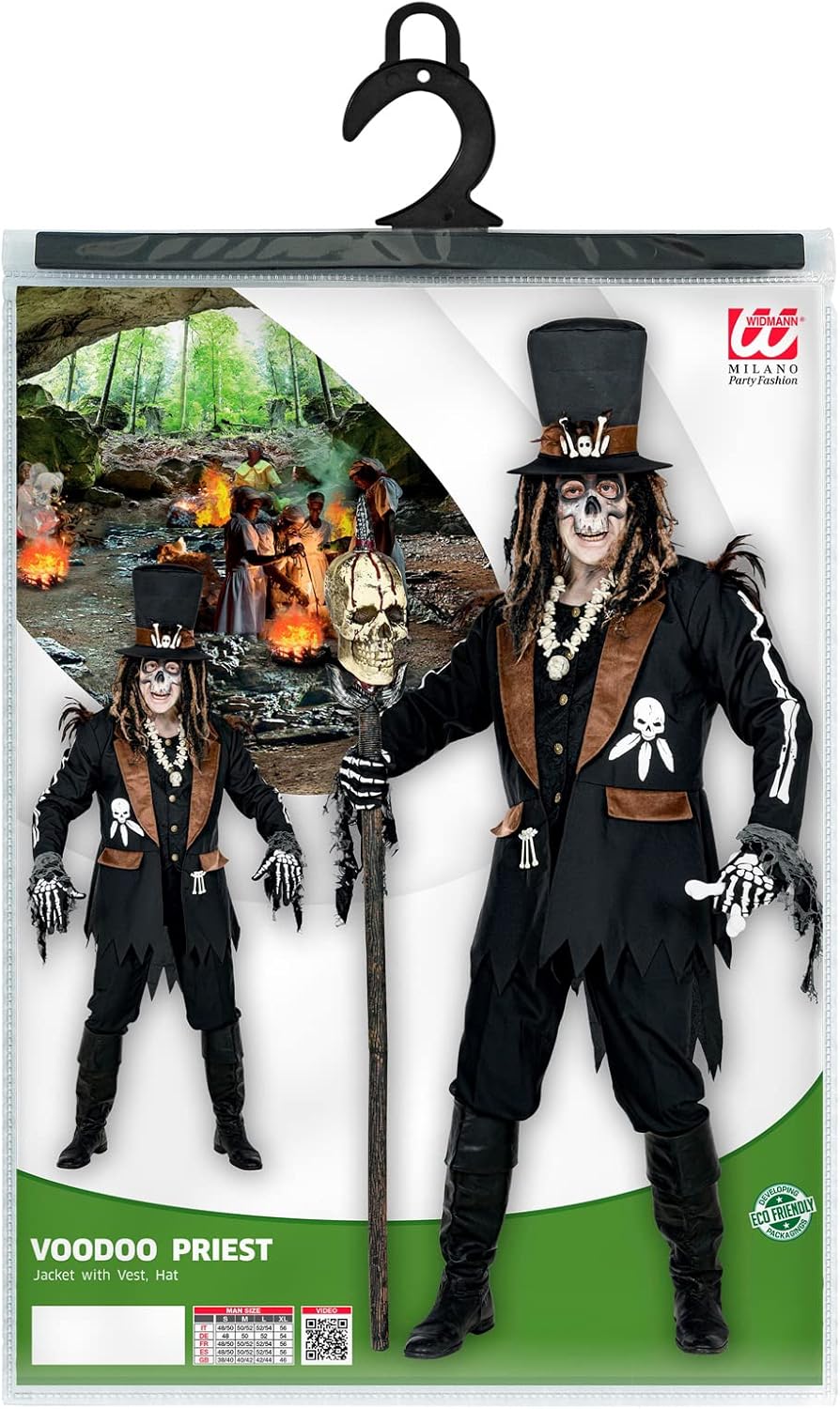 Widmann Voodoo Priest Costume Top with Vest, Hat, Witch Doctor, Theme Party, Halloween, Carnival XL