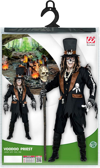 Widmann Voodoo Priest Costume Top with Vest, Hat, Witch Doctor, Theme Party, Halloween, Carnival XL