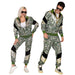 Widmann - 80s dollar tracksuit, glows under UV light, jacket and trousers, banknotes, jogging suit, retro style, bath taste party, carnival