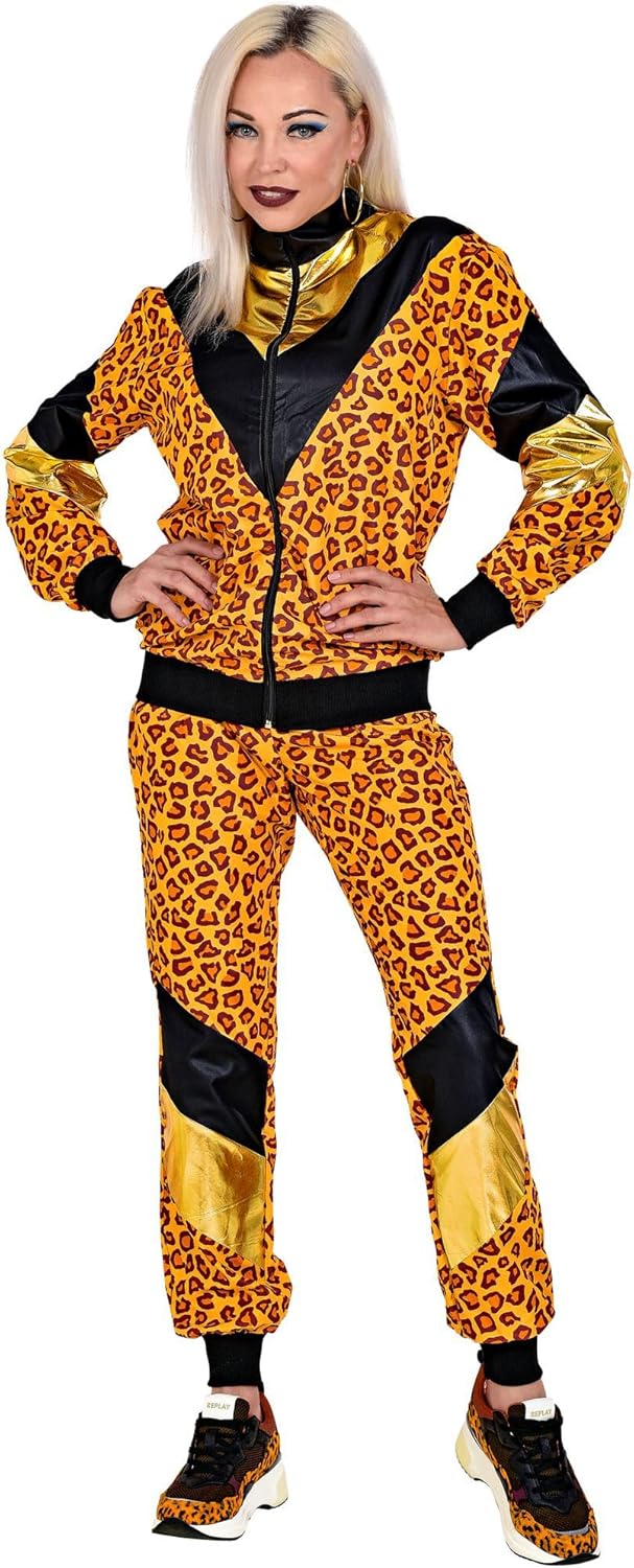 Widmann W MILANO Party Fashion - Costume tuta 80s leopardato, tuta da jogging, stile retrò, outfit cattivo gusto