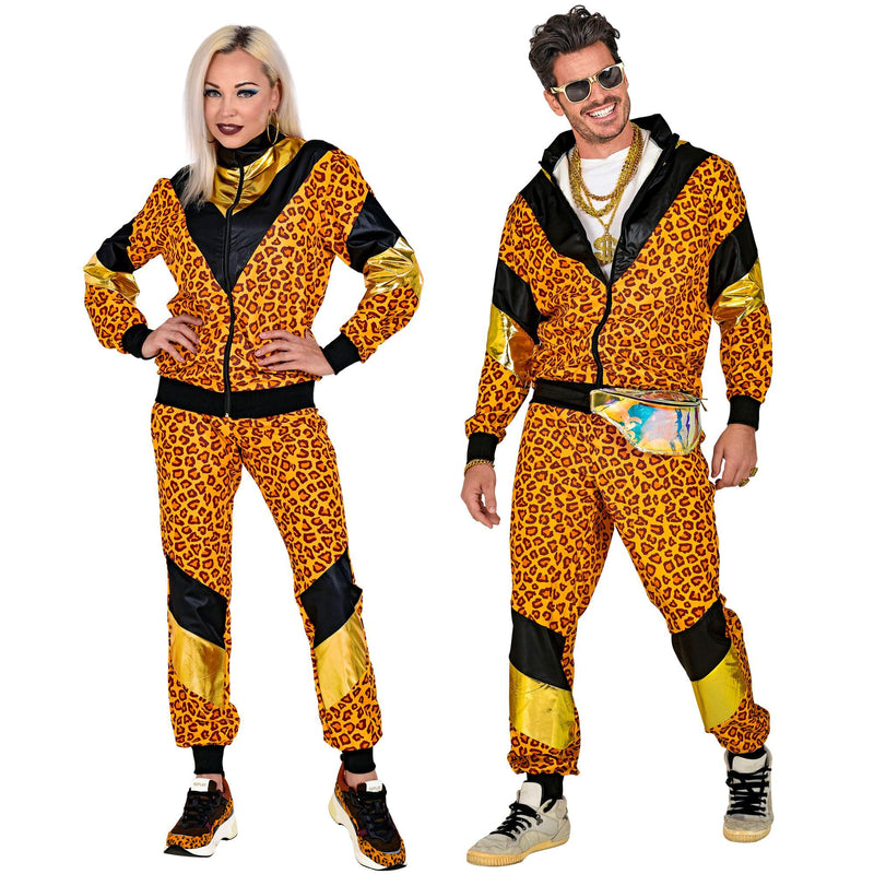 Widmann W MILANO Party Fashion - Costume tuta 80s leopardato, tuta da jogging, stile retrò, outfit cattivo gusto