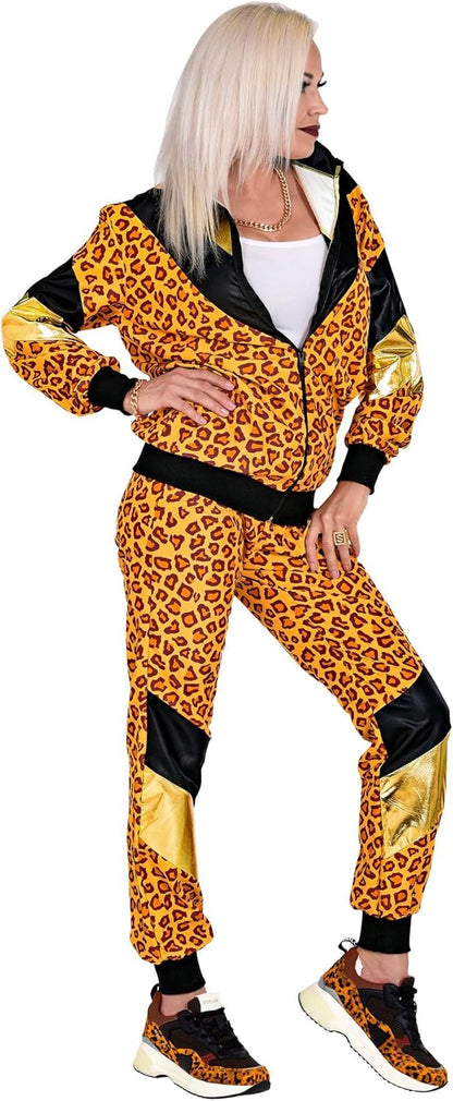 Widmann W MILANO Party Fashion - Costume tuta 80s leopardato, tuta da jogging, stile retrò, outfit cattivo gusto