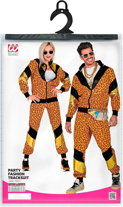 Widmann W MILANO Party Fashion - Costume tuta 80s leopardato, tuta da jogging, stile retrò, outfit cattivo gusto