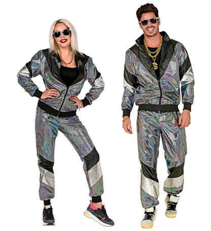 WIDMANN 80s Tracksuit Costume, Multi-Colour, Jacket and Trousers, Disco, Jogging Suit, Retro Style, Bad Taste Party, Carnival XXL