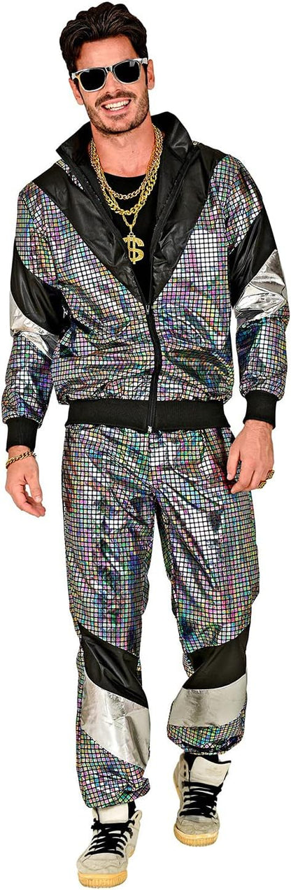 WIDMANN 80s Tracksuit Costume, Multi-Colour, Jacket and Trousers, Disco, Jogging Suit, Retro Style, Bad Taste Party, Carnival XXL