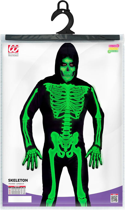Widmann - Skeleton Costume, Hoodie, Neon Glow, UV Light, Halloween Costume