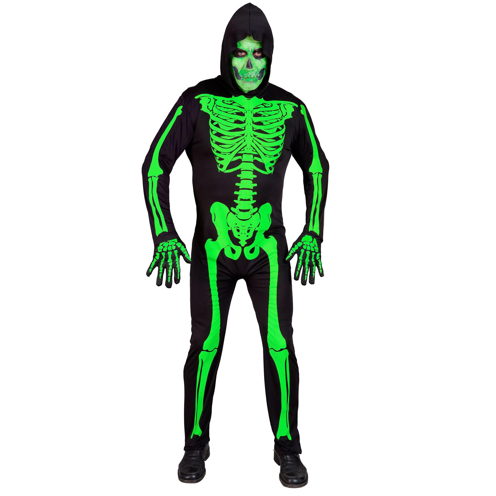 Widmann - Skeleton Costume, Hoodie, Neon Glow, UV Light, Halloween Costume