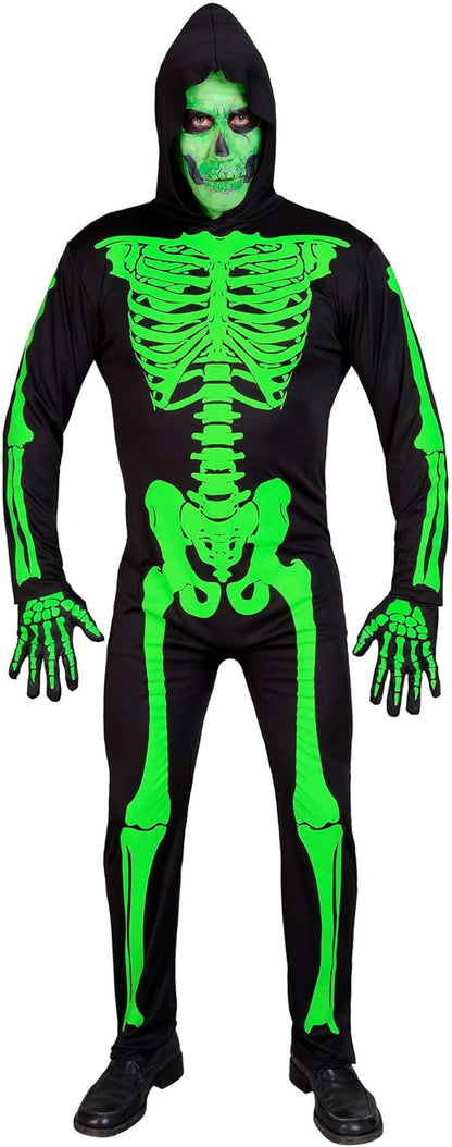 Widmann - Skeleton Costume, Hoodie, Neon Glow, UV Light, Halloween Costume