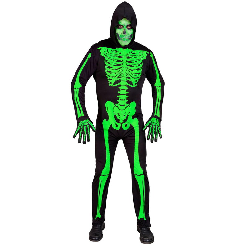 Widmann - Skeleton Costume, Hoodie, Neon Glow, UV Light, Halloween Costume