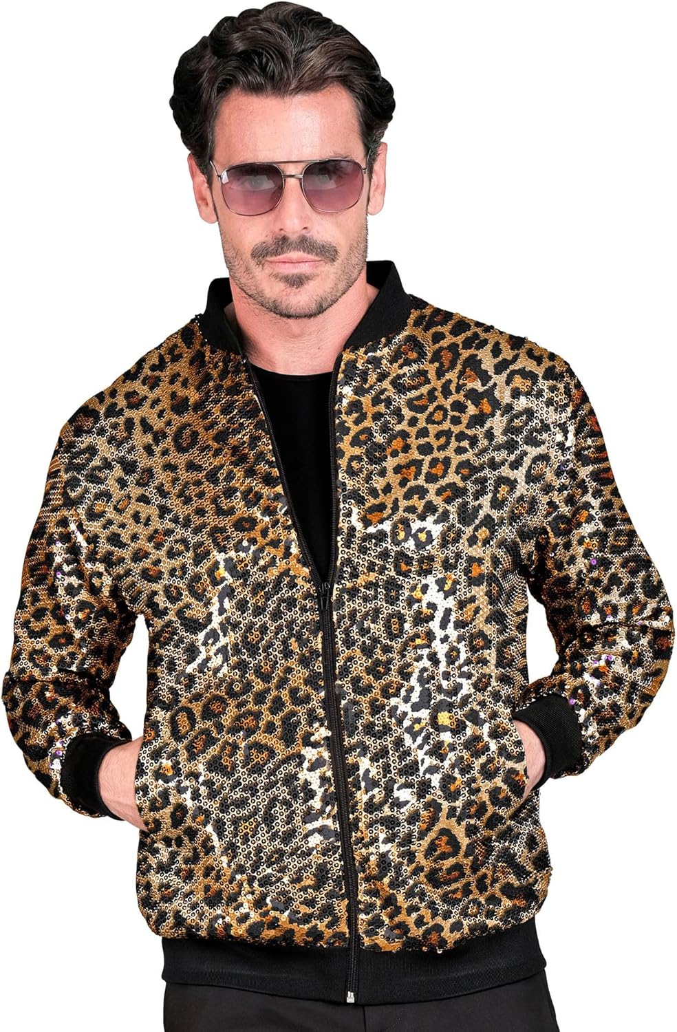 Widmann W MILANO Party Fashion Unisex Party Fashion Bomber Jacket with Sequins Party Fashion Bomber Jacket (Pack of 1) L-XL Brown