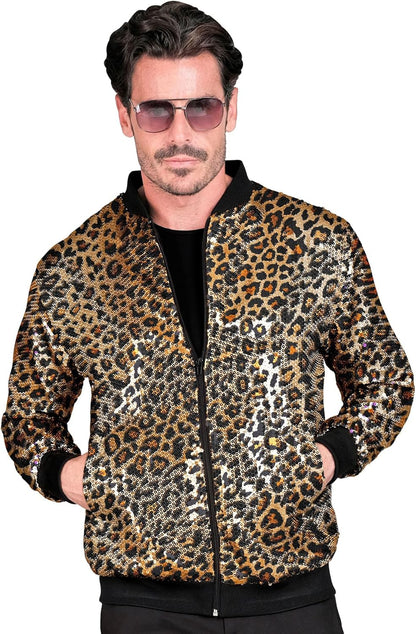 Widmann W MILANO Party Fashion Unisex Party Fashion Bomber Jacket with Sequins Party Fashion Bomber Jacket (Pack of 1) L-XL Brown